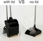 Long Handle Heavy Duty Broom and Dustpan Set, Outdoor and Commercial Upright Dustpan and Brush for Restaurant Garage Garden Yard Office,Black