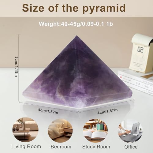 Natural Amethyst Healing Crystal Pyramid Sculpture - Sacred Geometry Energy Generator for Meditation Spiritual Growth Chakra Balancing Feng Shui Home Office Decor Handcrafted Quartz Manifestation