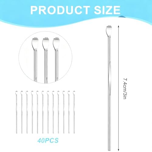 40 Pcs Ear Spoon Stainless Steel Ear Wax Scooper 3'' Reusable Ear Pick Ear Scraper Metal Ear Cleaner Safe Earwax Removal Tools