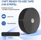 Kinesiology Tape Precut - 115ft (140 Strips) Bulk Roll, Latex-Free & Water-Resistant Athletic Tape - Muscle & Joint Support for Sports, Workouts (Black)