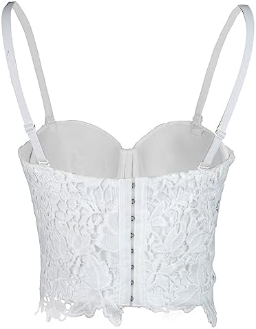 ELLACCI Women's Floral Lace Bustier Crop Top Gothic Corset Bra Tops White