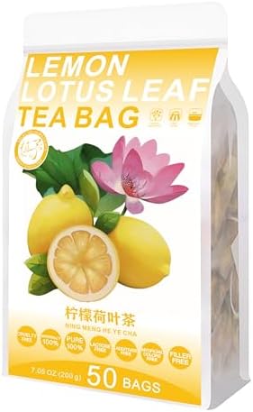 Plant Gift 50 Cups Lemon Lotus Leaf Tea Bag (柠檬荷叶茶 NING MENG HE LIAN CHA) 8.81oz (5g*50bags/250G) Cassia seed, Hawthorn Natural Mixed Herbal Combination of Floral Tea