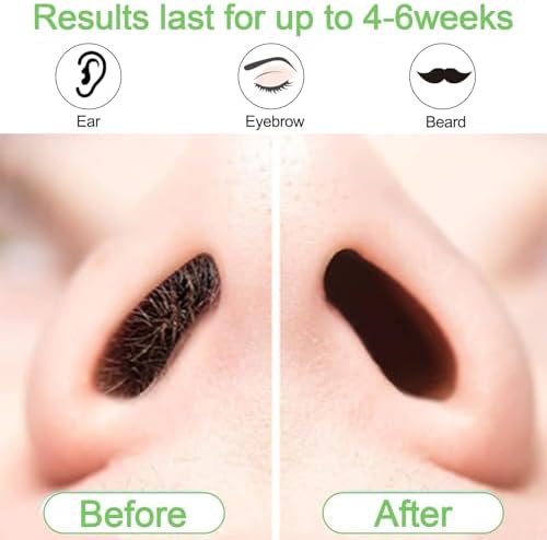 Nose and Ear Hair Waxing Kit - Hair Removal Set for Men and Women with 50g Wax Beads, 20 Applicators (10 times), 10 Paper Cups, and 10 Mustache Guards