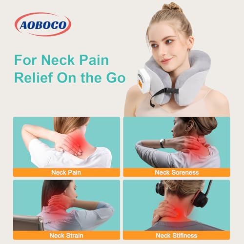 AOBOCO Cordless Neck Massager with Heat, 5000mAh Rechargeable Heated Neck Pillow for Travel Neck Relax, Portable Neck Support Pillow for Pain Relief at Home, 104℉-140℉ Heat Levels, 3 Vibration Modes