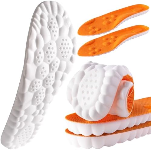 4D Cloud Steppers Insoles for Men and Women - Shock Absorption Inserts, Soft Anti-Fatigue, Relieve Foot Pain, Memory Foam Insoles for Shoes, Boots & Sneakers (Orange, Men: US 4-7/ Women: US 5-8.5)