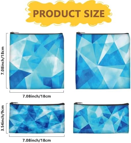 4Pcs 2 Sizes Cloth Snack and Sandwich Bags Sandwich Pouch Reusable Blue Geometric Pattern Food Safety Washable Fabric Zipper Pouches for Travel Picnic Office Outdoor Activities Everyday Use