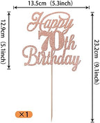 Rsstarxi 1 Pack Happy 70th Birthday Cake Topper Glitter 70 & Fabulous Cheers to 70 Years Old 70th Birthday Cake Pick for Celebrating 70th Birthday Anniversary Party Cake Decorations Supplies Rose Gold