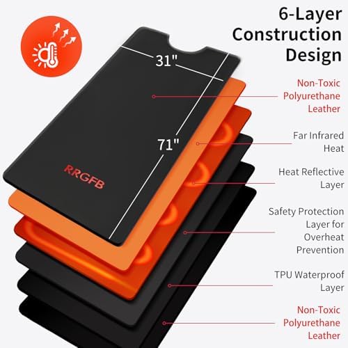 Infrared Sauna Blanket, Durable PU Leather Cover Detox & Relaxation at Home Adjustable Timer, Size 6 ft x 2.6 ft(Black)