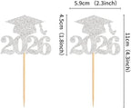 Ercadio 36Pcs Glitter Silver 2026 Graduation Cap Cupcake Toppers Class of 2026 Grad Cap Cupcake Picks Preschool High School University Diploma Graduation Theme Party Decorations Supplies