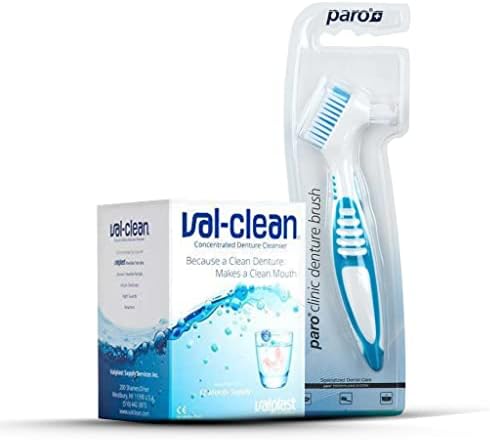 Yourdent-USA Val-Clean Concentrated Denture Cleaner & Paro Clinic Dual-Head Denture Brush Set – 1-Year Supply for Effective Cleaning of Dentures, Retainers & Night Guards