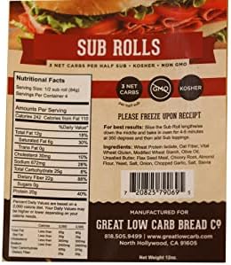 Great Low Carb Sub Rolls 12oz Bag of 2 (foot longs)| 4 Bags| Keto friendly | Kosher |Non GMO |Low carb diet