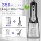 2026 New 350ML Water Dental Flosser Teeth Pick with Bag, 5 Modes Portable Cordless Oral Irrigator Cleaner, Electric Rechargeable IPX7 Waterproof for Home Travel Teeth Cleaning Flossing (Black)