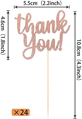 Rsstarxi 24 Pack Thank You Cupcake Toppers Glitter Thank You Cupcake Picks for Thanksgiving Day Wedding Anniversary Baby Shower Kids Birthday Party Cake Decoration Supplies Rose Gold