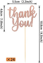 Rsstarxi 24 Pack Thank You Cupcake Toppers Glitter Thank You Cupcake Picks for Thanksgiving Day Wedding Anniversary Baby Shower Kids Birthday Party Cake Decoration Supplies Rose Gold