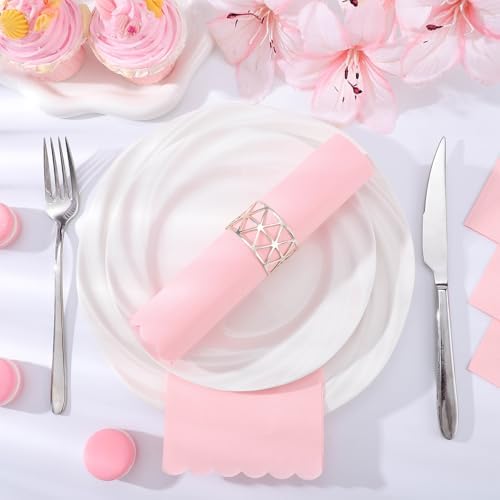 60 Pcs Pink Napkins, 2 Ply Scalloped Napkins Light Pink Disposable Guest Hand Towels for Bathroom Paper Party Dinner Napkin for Mother's Day, Wedding, Baby Bridal Shower, Birthday