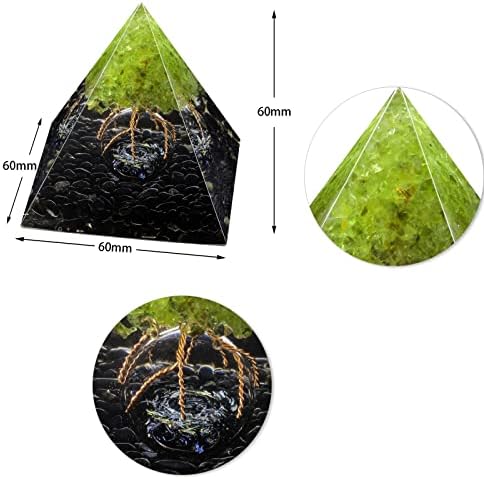 Amogeeli Peridot Crystal Tree of Life Orgone Crystal Pyramid with Glass Sphere, Healing Stone Orgonite Pyramid for Meditation Reiki Yoga Home Decoration