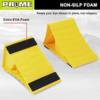 PR1ME Wheel Chocks with Non-Slip Base for RV & Trailer. 2 Pack Heavy Duty Wheel Chock with Bright Yellow. Lightweight Wheel Stoppers for Cars Camper Trucks RVs, Fit for Most Tyre Sizes