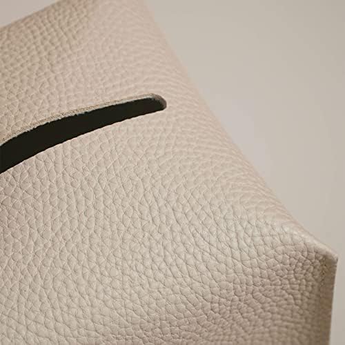 OLETHA Square Tissue Box Cover - Aesthetic Desk Decor for Room, Home & Office - Tissues Cube Boxes Holder - Light Taupe