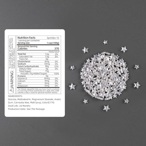 Cobakey Bright Silver Sprinkles for Cake Decorations 100g/ 3.52oz Star Metallic Pearl Sugar Sprinkles for Cupcake Toppers Wedding Party Valentines Halloween Christmas Supplies