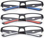 3 Packs Mens Reading Glasses Sporty Half Frame Reading Glasses for Men Half Rim Reading Glasses 2.00
