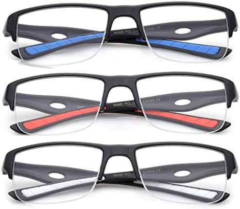 3 Packs Mens Reading Glasses Sporty Half Frame Reading Glasses for Men Half Rim Reading Glasses 2.00