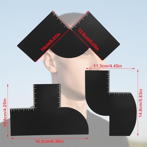 3pcs Barber Enhancement Cards with Measurement Indicators, 3 Shapes Hairline Shaping Tool Black Beard Guide Template Reusable Color Spray Edge Hair Line Up Tools for Men Barber Accessories