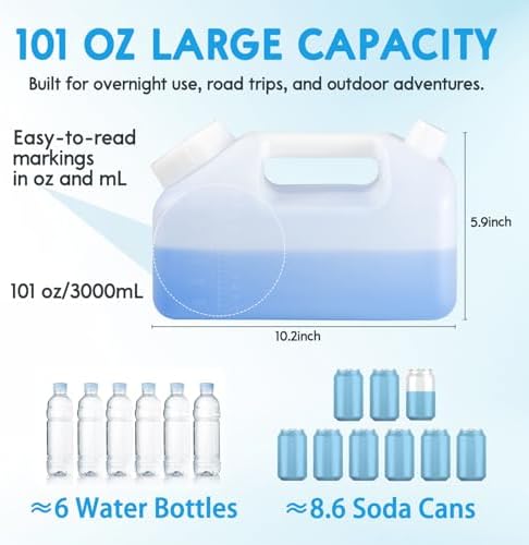 ONEDONE Urinals for Men - Large Urine Bottle 3000 mL/101 Oz Spill Proof Pee Bottles for Men w/Separate Urine Outlet Male Urinal 24-Hour Urine Collection Bottles Wide Opening Pee jug