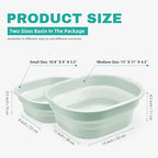 2 Pack Collapsible Wash Basin Set, Foldable Dish Tub, Small Medium Portable Sink for Kitchen, Camping, RV, Baby Bottles, Laundry, Plastic Washbasin -Green