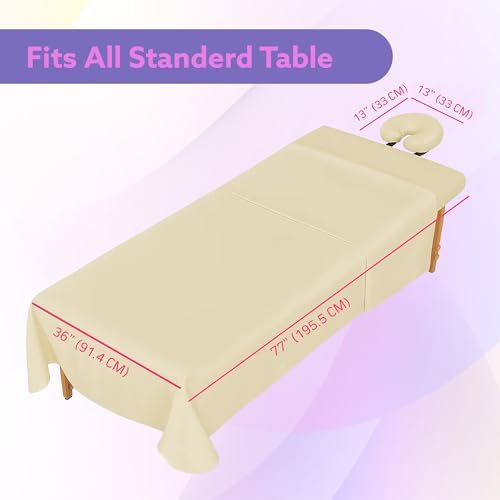 Massage Table Sheets Set – 3 Piece 4 Set, Microfiber Spa Bed Sheets, Cotton-Feel Massage Bed Cover, Wrinkle & Oil Resistant, Soft Accessories for Estheticians – Natural