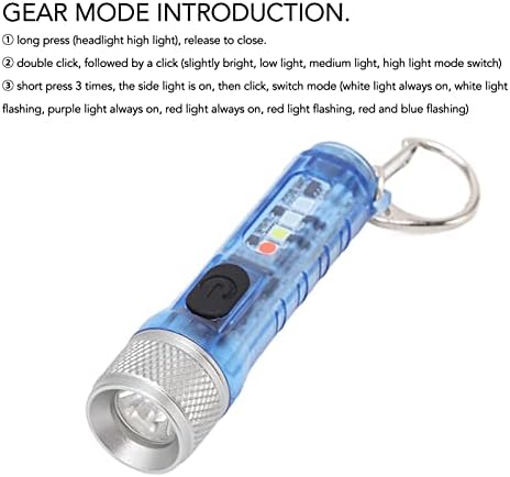 Keychain LED Flashlight, Super Bright USB Rechargeable Mini Flashlight with Magnetic Base Multiple Lighting Modes for Outdoor Camping Hiking Made of Stainless Steel PC Compact Size (Blue)