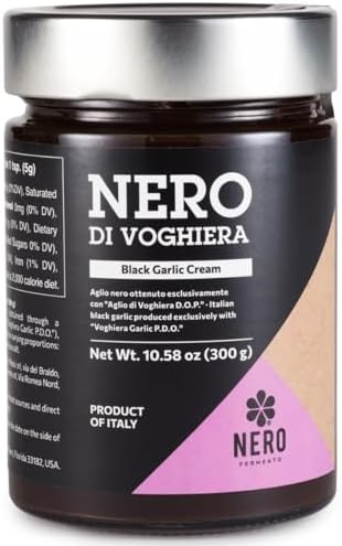 NERO FERMENTO Italian Black Garlic Cream (Voghiera, Italy), DOP, 60-Day Aged, 10.58 oz (300 g), Ready-to-Use Fermented Black Garlic Spread, Deep Umami with Subtle Balsamic Sweetness.