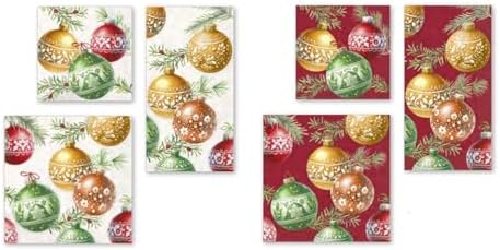 IHR Ideal Home Range Cocktail Napkins Disposable 3-Ply Paper Party Napkin Pack, 5" x 5", Christmas Bubbles (Red), 20-Count