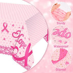 WANDIC Pink Ribbon Kit, 1 Piece Tablecloth and 2Pcs Banners for Breast Cancer Awareness October Cancer Survivor Warrior Fighter Gifts for Women Ladies