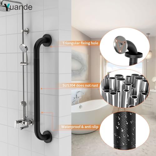 4 Pack 24 Inch Shower Grab Bar, YuanDe Matte Black Bathroom Grab Bar Handle w/Anti-Slip Knurled Grip, Stainless Steel Bath Balance Bar, 1.25" Diameter Safety Hand Rail Support,Handicap Injury Elderly