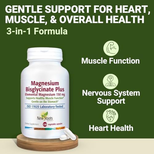 New Roots Herbal Magnesium Bisglycinate Plus, 120 Veggie Capsules 60-Day Supply - 150mg Elemental Magnesium, Supports Active Living, Non-GMO, Gluten-Free, Gentle on Digestion with Superior Absorption