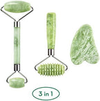 kimkoo Jade Roller and Gua Sha for Face-3 in 1 Kit with Facial Massager Tool,100% Real Natural Jade Stone Anti Aging,Face Beauty Set for Eye Anti-Wrinkle