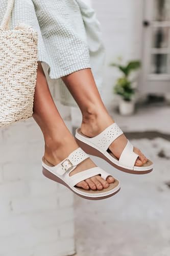TEMOFON Flip Flops for Women Summer: Comfortable Walking Sandals,Arch Support,Orthopedic Bunion Sandal, Dressy Black/Navy/White Sandals Size 5-11