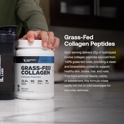 Transparent Labs Grass-Fed Collagen Peptides Powder - Chocolate Collagen Powder for Men & Women, 22G Grassfed Bovine Hydrolyzed Collagen Peptides for Skin, Hair, Bones & Muscle Recovery - 30 Servings