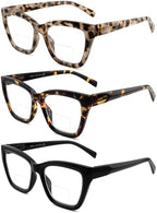HIYANJN Bifocal Reading Glasses For Women Men 3 Pack Fashion Cat Eye Computer Readers Clear Top Oversized Eyeglasses