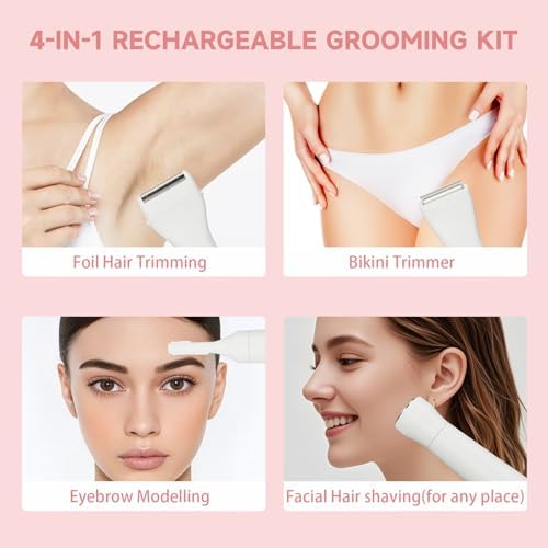 Electric Razors Shaver for Women - 4 in 1 All-in-One Face/Body Trimmer and Shaver Set, Waterproof Pubic Hair Trimmer Facial Hair Remover, Eyebrow & Foil Trimmer, Rechargeable Women's Grooming Kit 8866