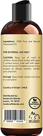 Handcraft Blends Grapeseed Oil | 100% Pure and Natural | Bath & Body Oil | Premium Grade Carrier Oil | Skin | Hair | Body | Massage | Cold-Pressed | Hexane-Free | 8 Fl Oz