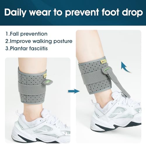 Adjustable Drop Foot Brace Foot Up AFO Brace Unisex Fits for Right/Left Foot Orthosis Ankle Brace Support, Improve Walking Gait, Effective Relieve Pain for Achilles Tendon (Gray)