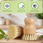 4 Pack Bamboo Dish Brush Set, Natural Kitchen Scrub Brush with Sisal Bristles, Wooden Dish Scrubber for Cleaning Dishes, Pots, Vegetables and Sink