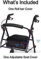 Rollator Walker Seat & Backrest Rollbar Covers Set - Adjustable Patterns Walker Cover Accessories (Black)