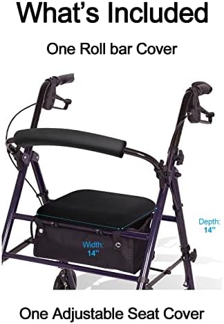 Rollator Walker Seat & Backrest Rollbar Covers Set - Adjustable Patterns Walker Cover Accessories (Black)
