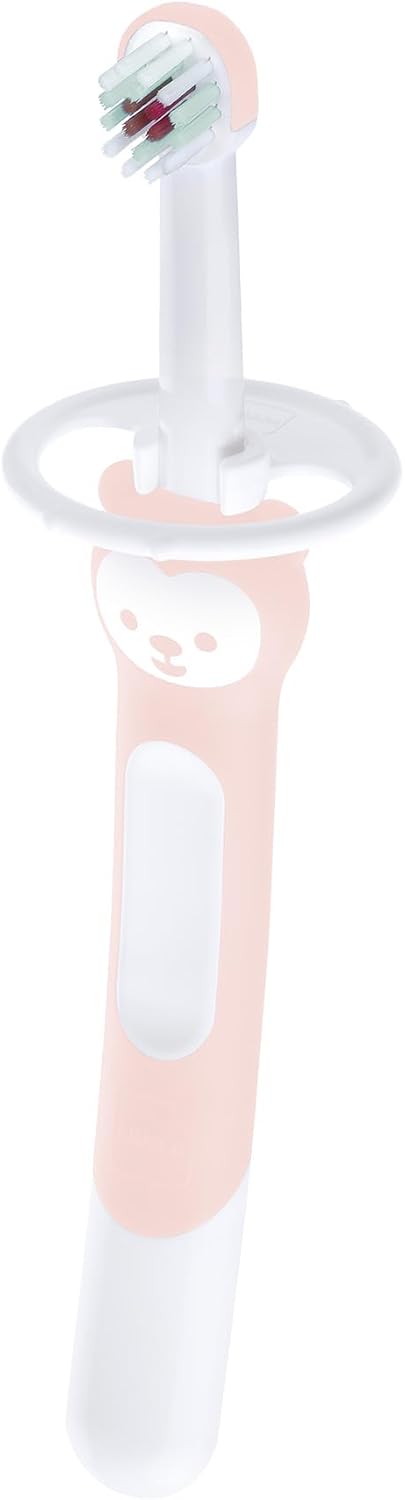 MAM Training Toothbrush for Babies (1 Baby's Brush with Safety Shield), Baby Toothbrush with Brushy The Bear Character, Interactive App, for Girls 5+ Months, Pink