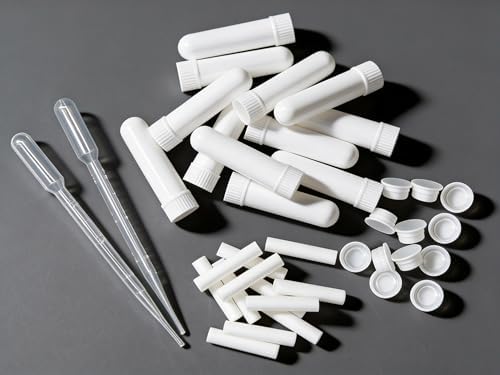 12 Sets Essential Oil Aromatherapy Tubes Inhaler Sticks Blank Nasal Inhalers(12 Complete Sticks) + 2 Polyethylene Pipette Droppers