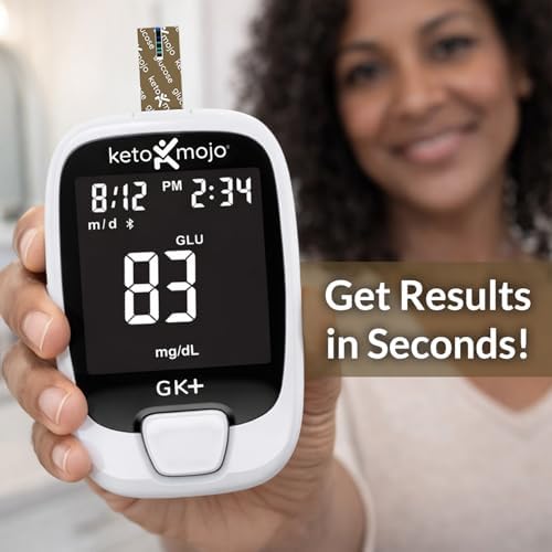 Keto-Mojo GK+ Blood Glucose Monitor Kit with 70 Glucose Test Strips – At-Home Diabetes Glucometer, Testing Bluetooth Blood Sugar Meter with App Tracking