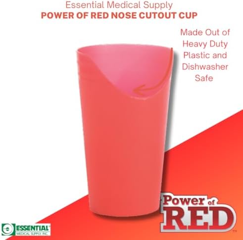 Essential Medical Supply Power of Red Adaptive Reusable Nose Cut Out Cup for Easier Drinking - Nosey Style Cup for Seniors and Adults - 2 Cups Included