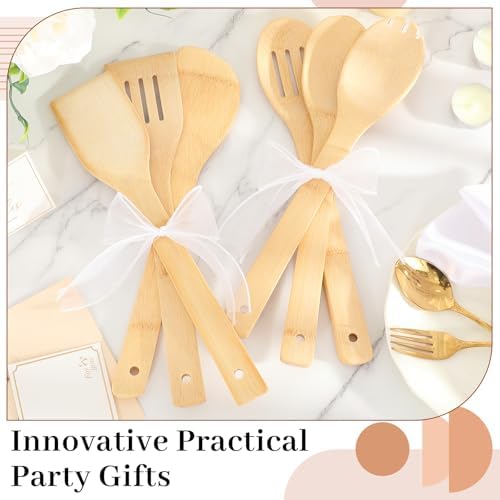 Reallnaive 72 Pcs Bamboo Spatula Wooden Kitchen Utensil Bulk 12''wood Spoon Spatula for Cooking with Ribbon Bridal Baby Shower Game Prize Wedding Party Favors Housewarming Gift (Various Style)